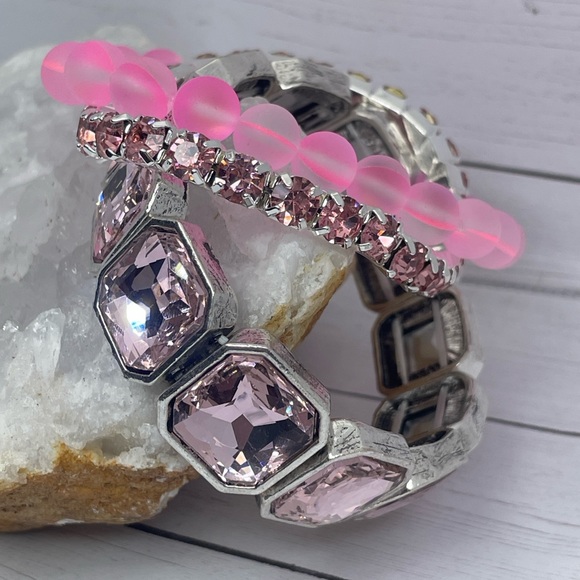 Set of 5 stackable bracelets in high style sugar pink crystal. - Picture 11 of 15
